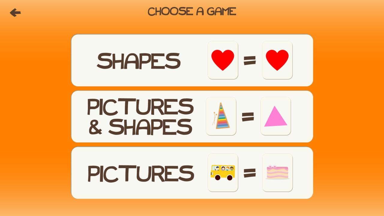 Screenshot of Kids Color and Shape Card Matching