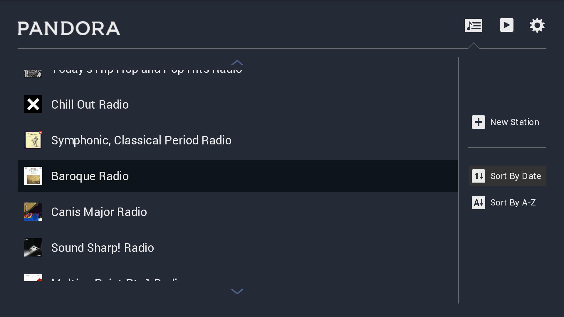Screenshot of Pandora on OUYA